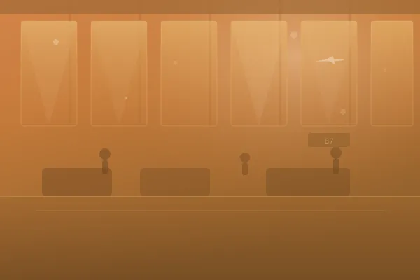 Busy airport terminal with travelers