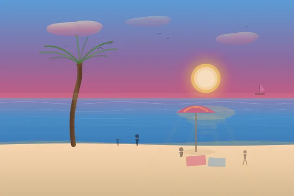 Beach scene with people relaxing