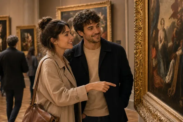 Museum gallery with visitors