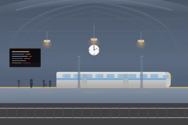 Train station platform with commuters